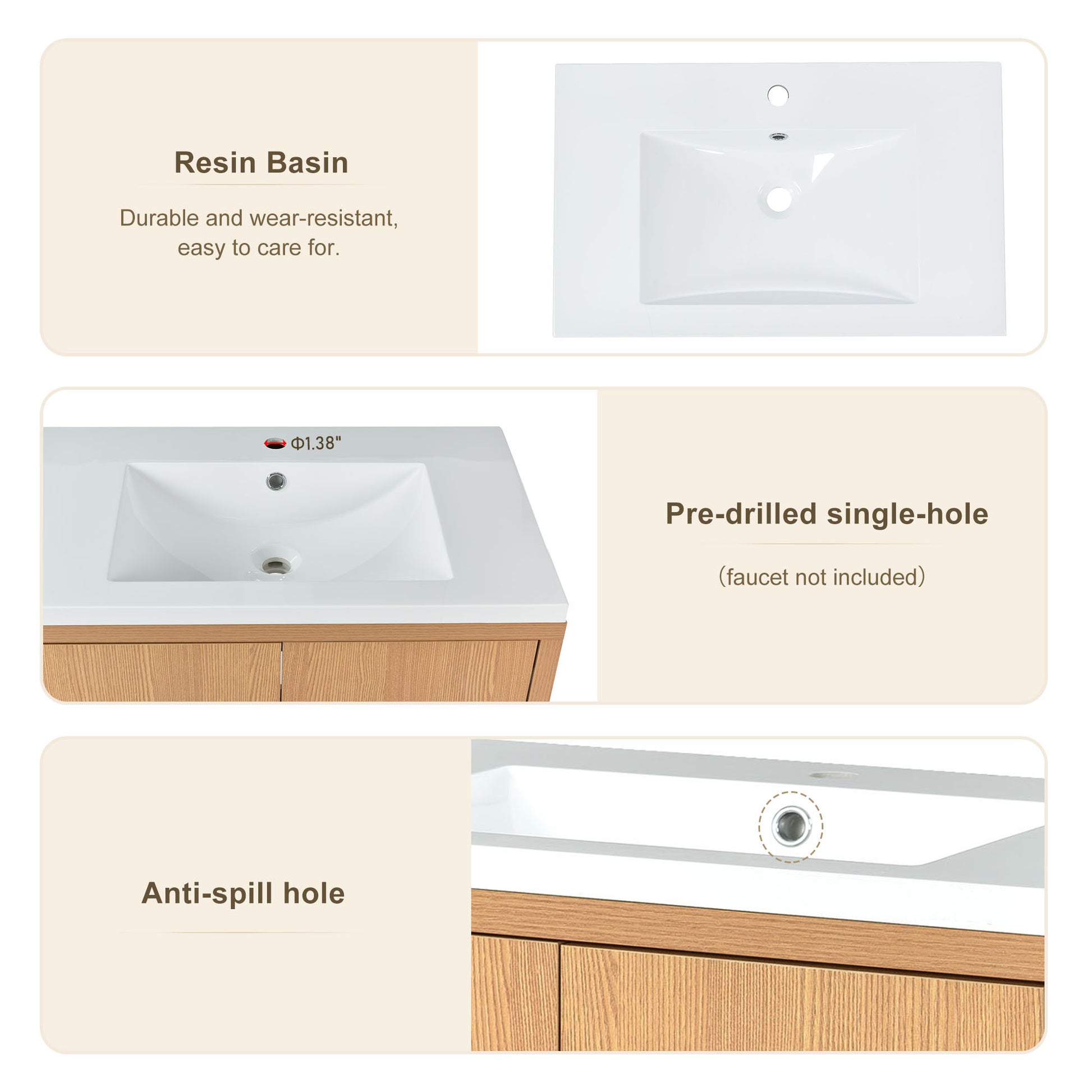 30" Bathroom Vanity Set With Sink, Combo Cabinet, Bathroom Storage Cabinet, Solid Wood Frame Burly Wood Solid Wood Mdf