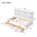 Twin Bed With Side Bookcase, Drawers,White White Pine