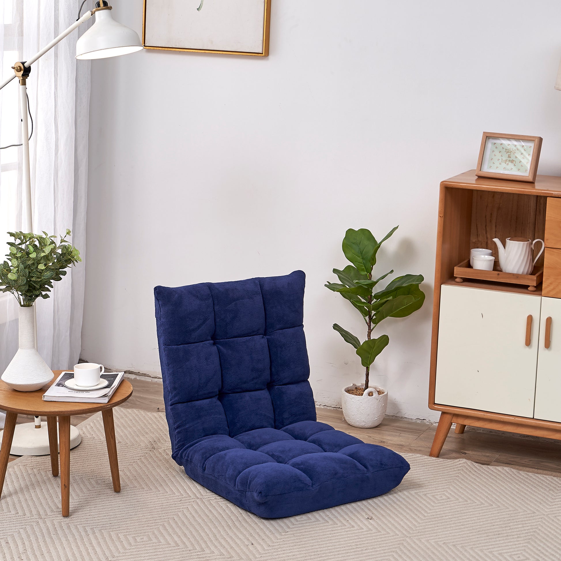 Modern Folding Lounge Chaise For Living Room And Bedroom,5 Reclining Position, Djustable Foldable Modern Leisure Sofa Video Gaming Sofa Navy Cotton Metal