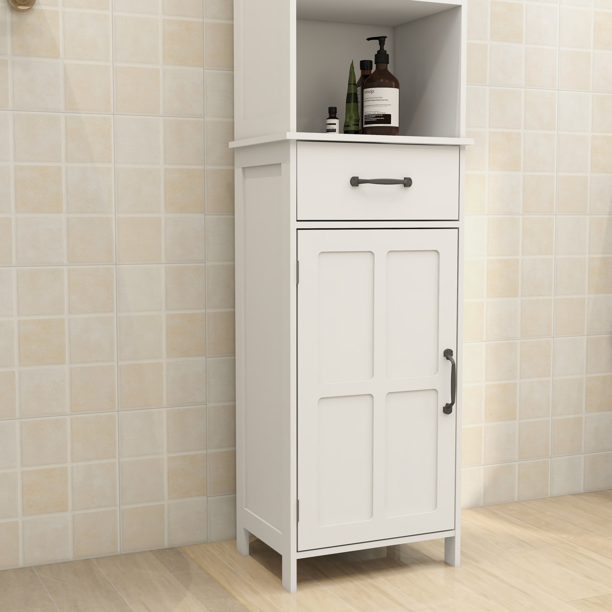 Floor Standing Cabinet With 1 Door And 1 Drawer White White Mdf