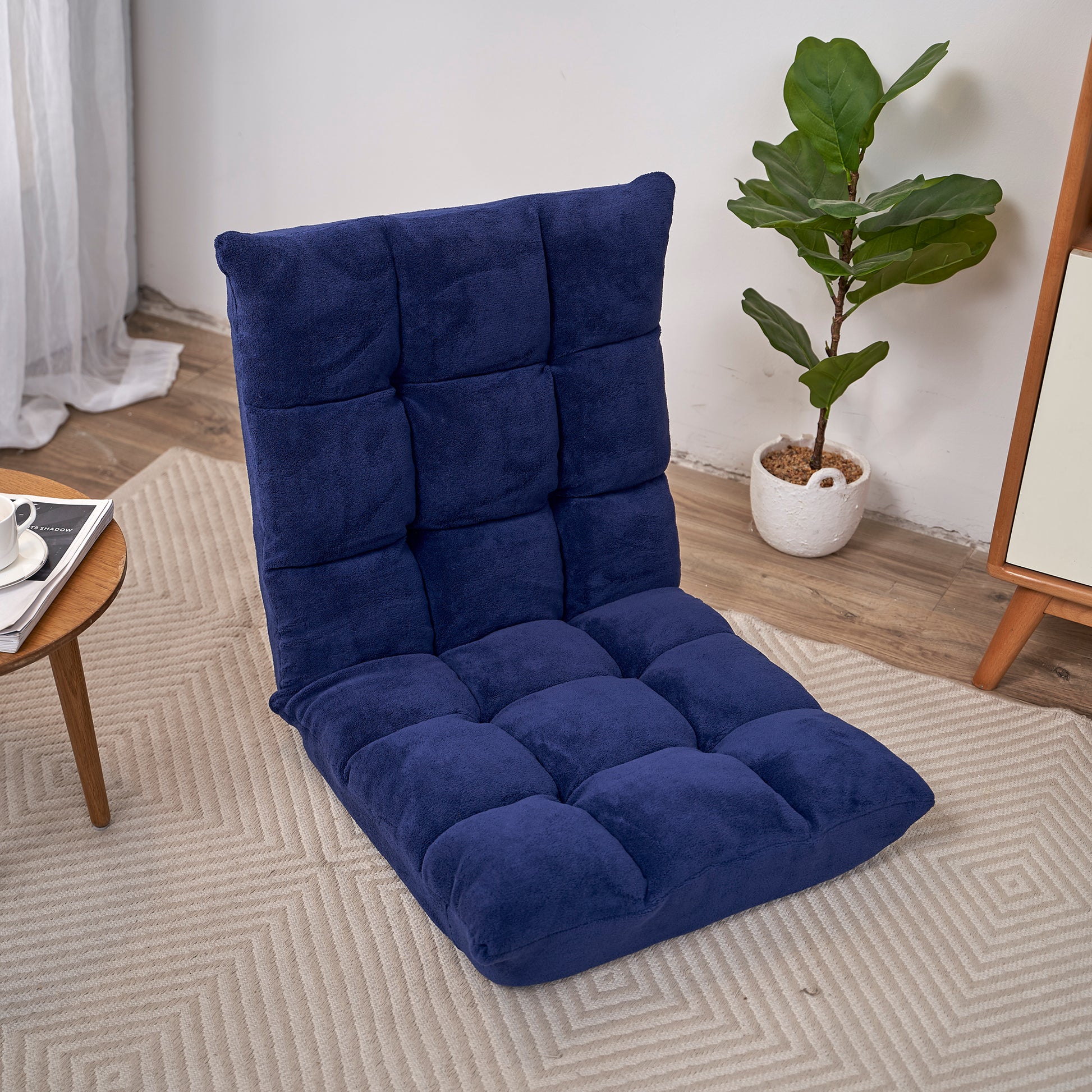 Modern Folding Lounge Chaise For Living Room And Bedroom,5 Reclining Position, Djustable Foldable Modern Leisure Sofa Video Gaming Sofa Navy Cotton Metal