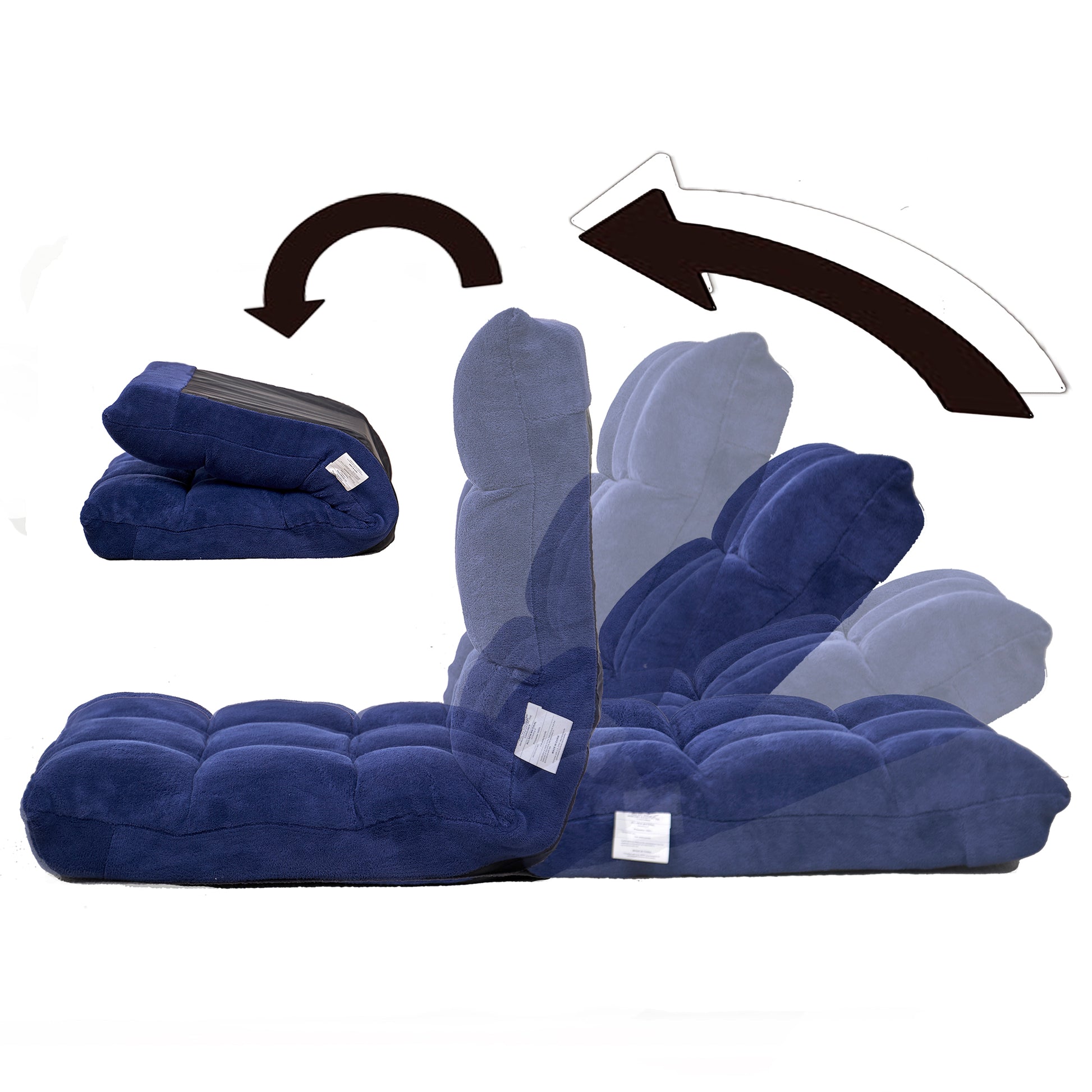 Modern Folding Lounge Chaise For Living Room And Bedroom,5 Reclining Position, Djustable Foldable Modern Leisure Sofa Video Gaming Sofa Navy Cotton Metal