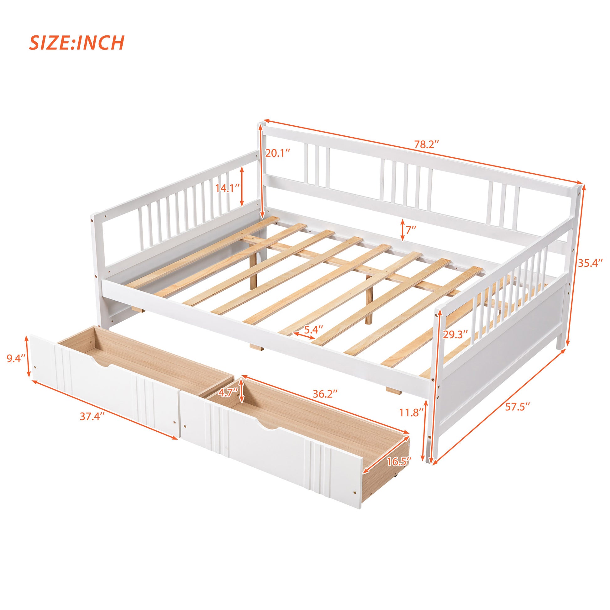 Full Size Daybed Wood Bed With Two Drawers,White Old Sku:Lp000058Aak White Solid Wood