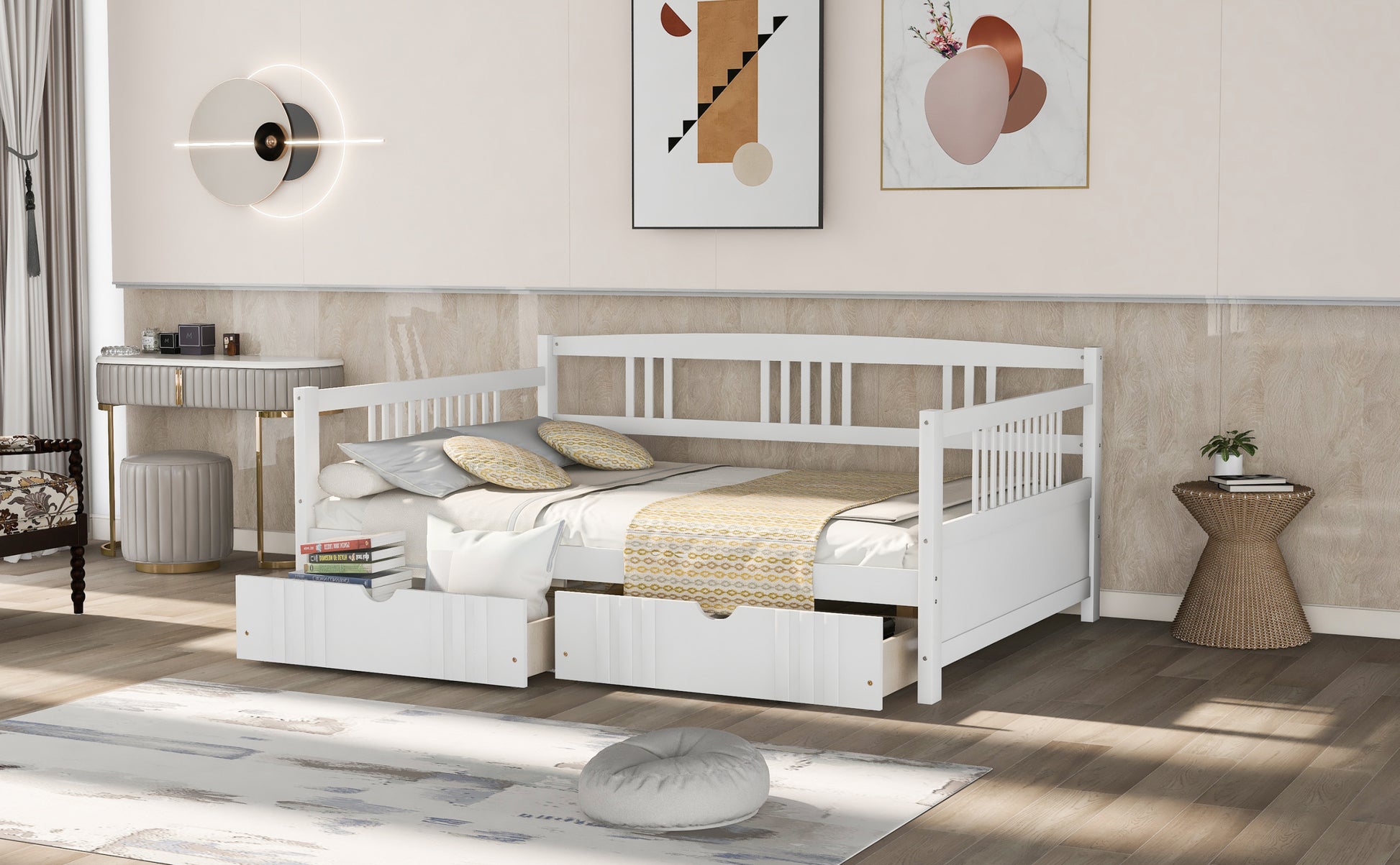 Full Size Daybed Wood Bed With Two Drawers,White Old Sku:Lp000058Aak White Solid Wood