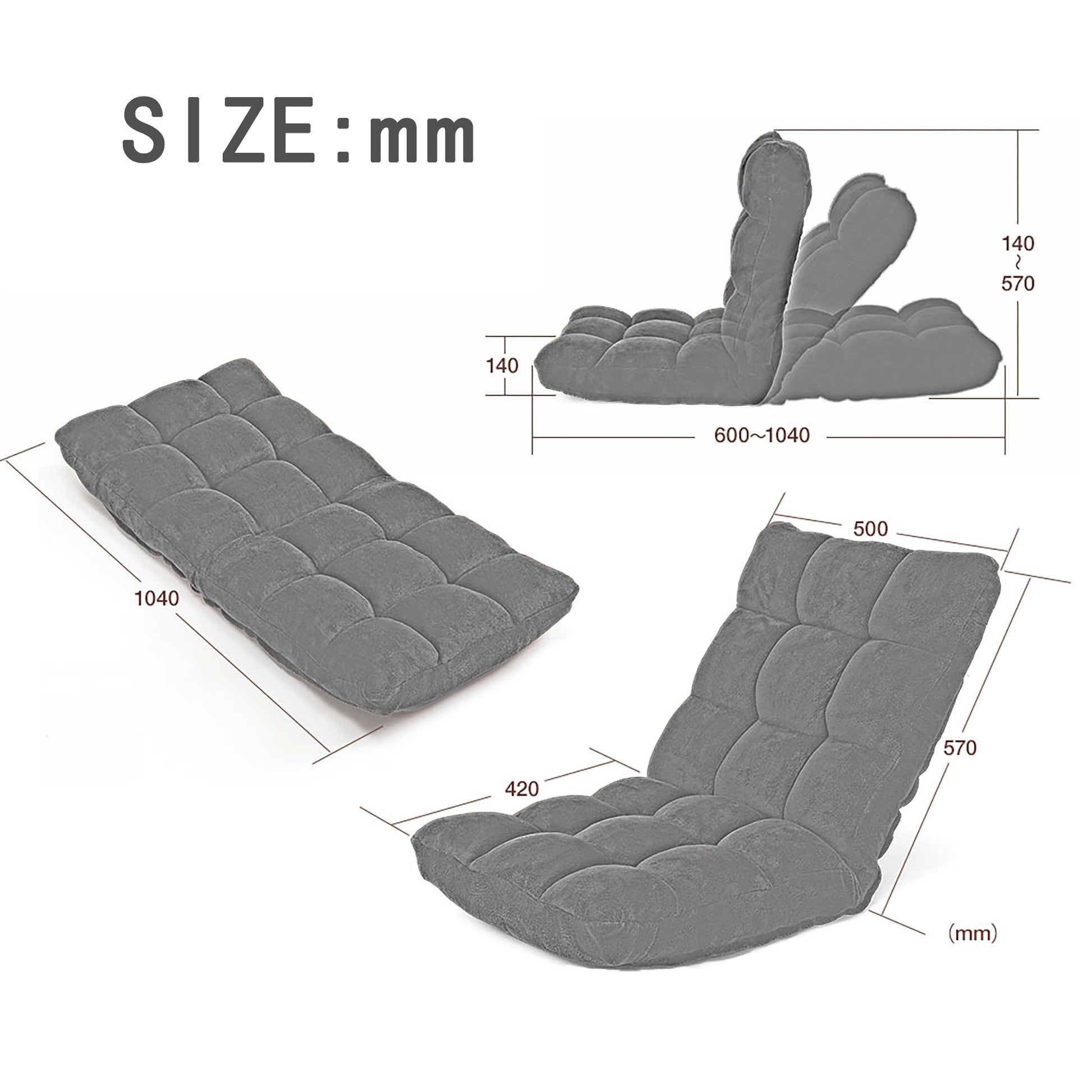 Modern Folding Lounge Chaise For Living Room And Bedroom,5 Reclining Position, Djustable Foldable Modern Leisure Sofa Video Gaming Sofa Navy Cotton Metal