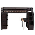 Twin Size Loft Bed With Storage Drawers ,Desk And Stairs, Wooden Loft Bed With Shelves Espresso Espresso Solid Wood