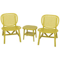 3 Pieces Hollow Design Patio Table Chair Set All Weather Conversation Bistro Set Outdoor Coffee Table With Open Shelf And Lounge Chairs With Widened Seat For Balcony Garden Yard Yellow Yellow Polypropylene