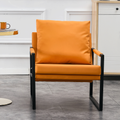 Pu Leather Armchair, Medieval Metal Frame Cushion Backrest Living Room Sofa Chair Orange Pu Leather Metal Frame Foam 2 Pieces Sf 008 Orange Foam Pu