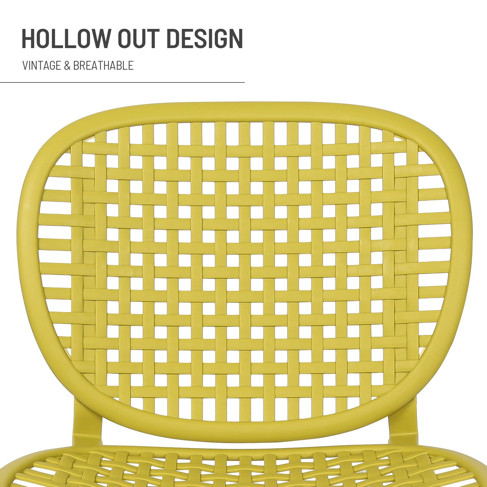 3 Pieces Hollow Design Patio Table Chair Set All Weather Conversation Bistro Set Outdoor Coffee Table With Open Shelf And Lounge Chairs With Widened Seat For Balcony Garden Yard Yellow Yellow Polypropylene