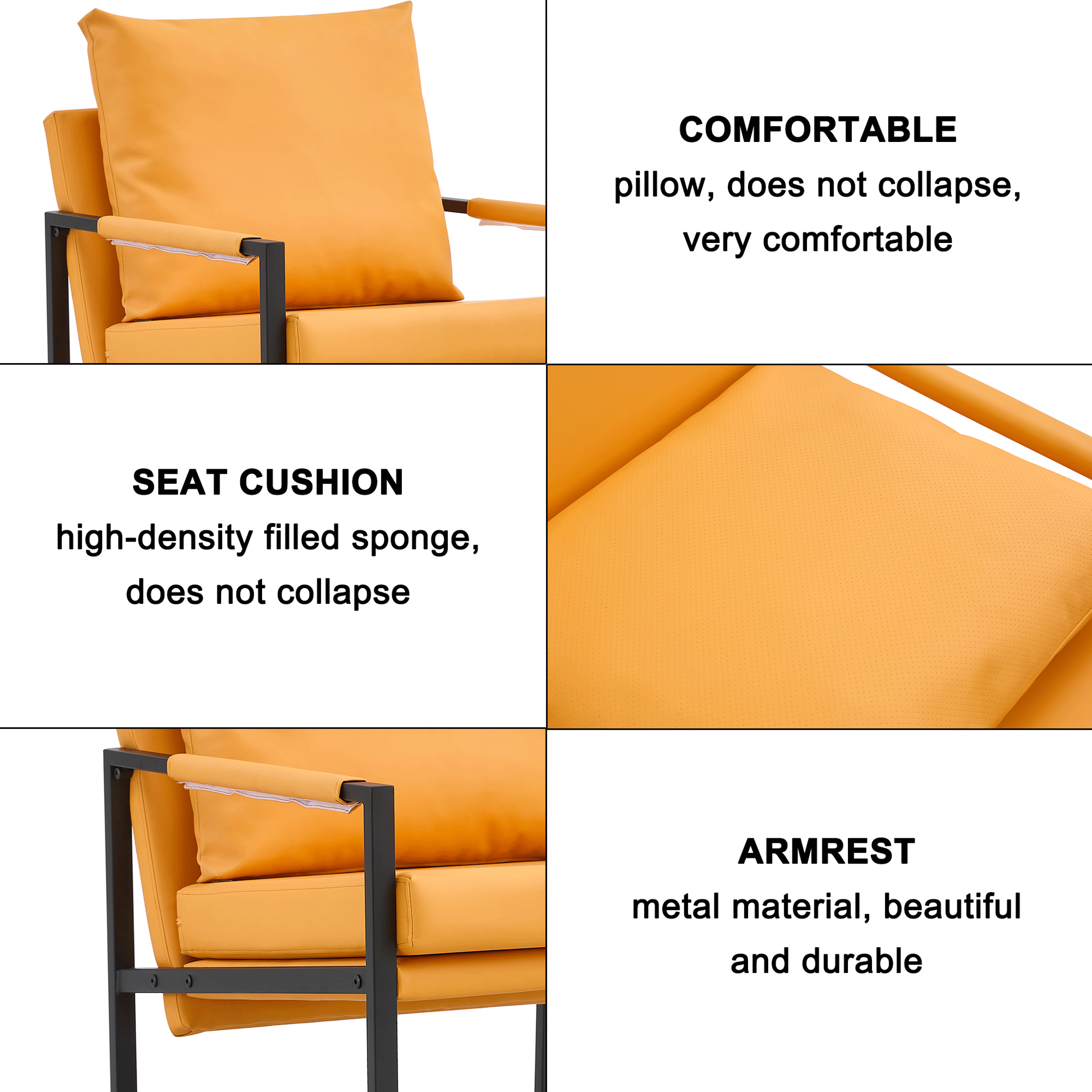 Pu Leather Armchair, Medieval Metal Frame Cushion Backrest Living Room Sofa Chair Orange Pu Leather Metal Frame Foam 2 Pieces Sf 008 Orange Foam Pu