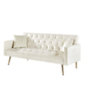 Cream White Convertible Folding Futon Sofa Bedsleeper Sofa Couch For Compact Living Space. Cream White Wood Primary Living Space Tufted Back Square Arms Foam Velvet
