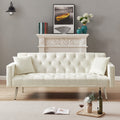Cream White Convertible Folding Futon Sofa Bedsleeper Sofa Couch For Compact Living Space. Cream White Wood Primary Living Space Tufted Back Square Arms Foam Velvet