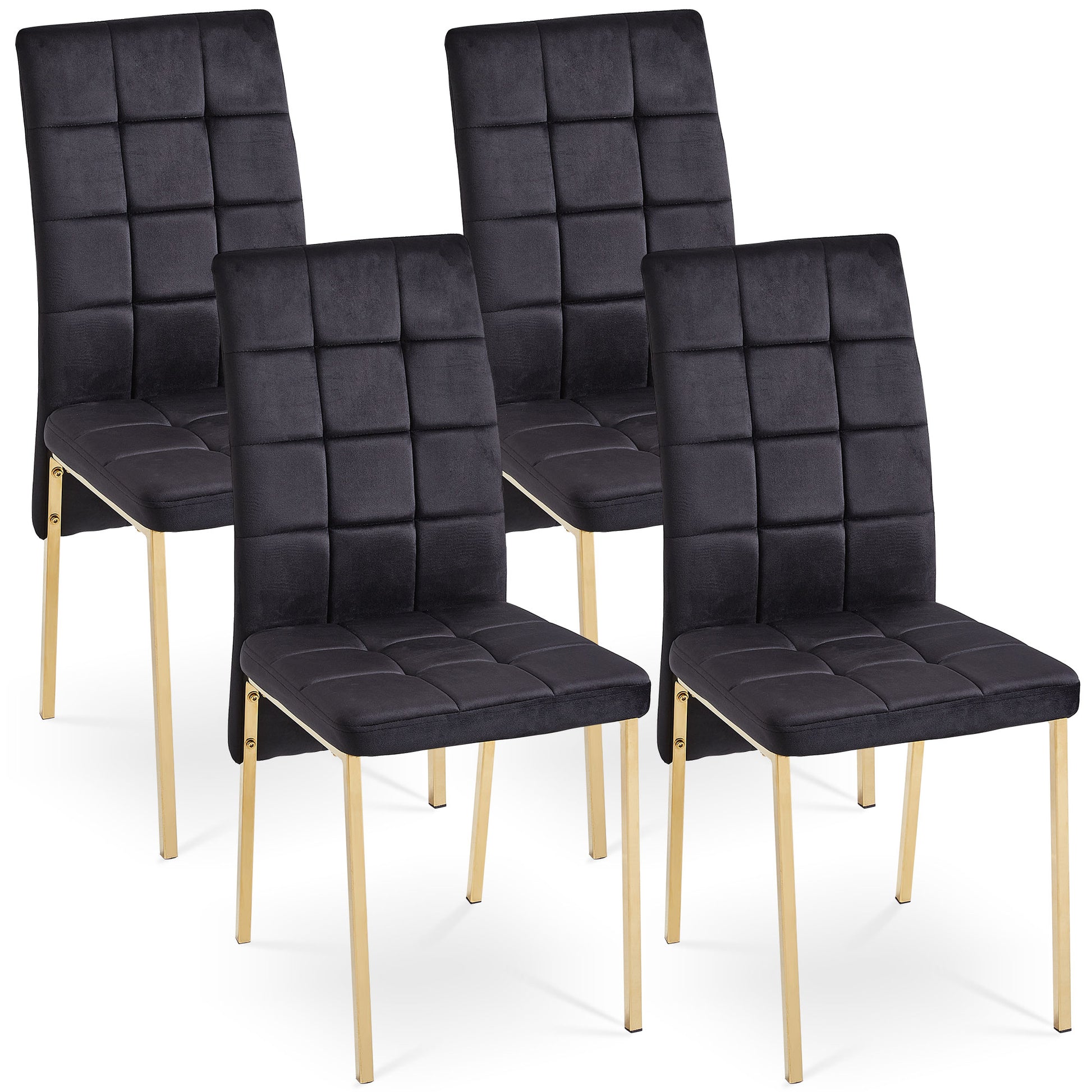 5 Pieces Dining Set Including Black Velvet High Back Golden Color Legs Nordic Dining Chair & Creative Design Mdf Dining Table Metal Black Seats 4 Brown Metal Dining Room 4 Leg Square Dining Table With Chair Mdf