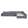 Upholstered Double Twin Size Daybed With Trundle And Drawer, Gray Twin Gray Plywood