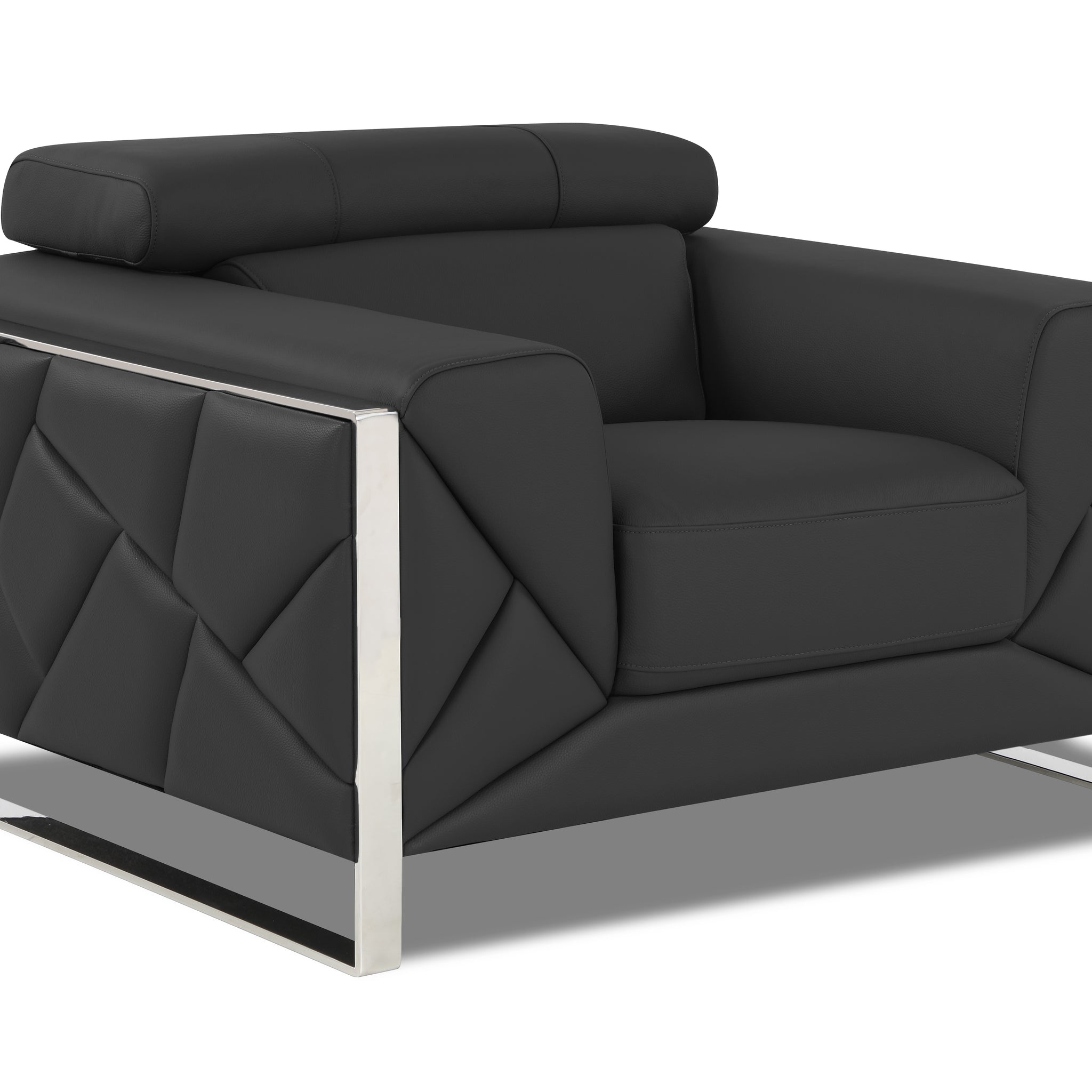 Top Grain Italian Leather Chair Dark Gray Foam Leather