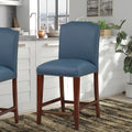 Blaire Stationary Blue Faux Leather Counter Stool With Nail Heads Blue Foam Fabric