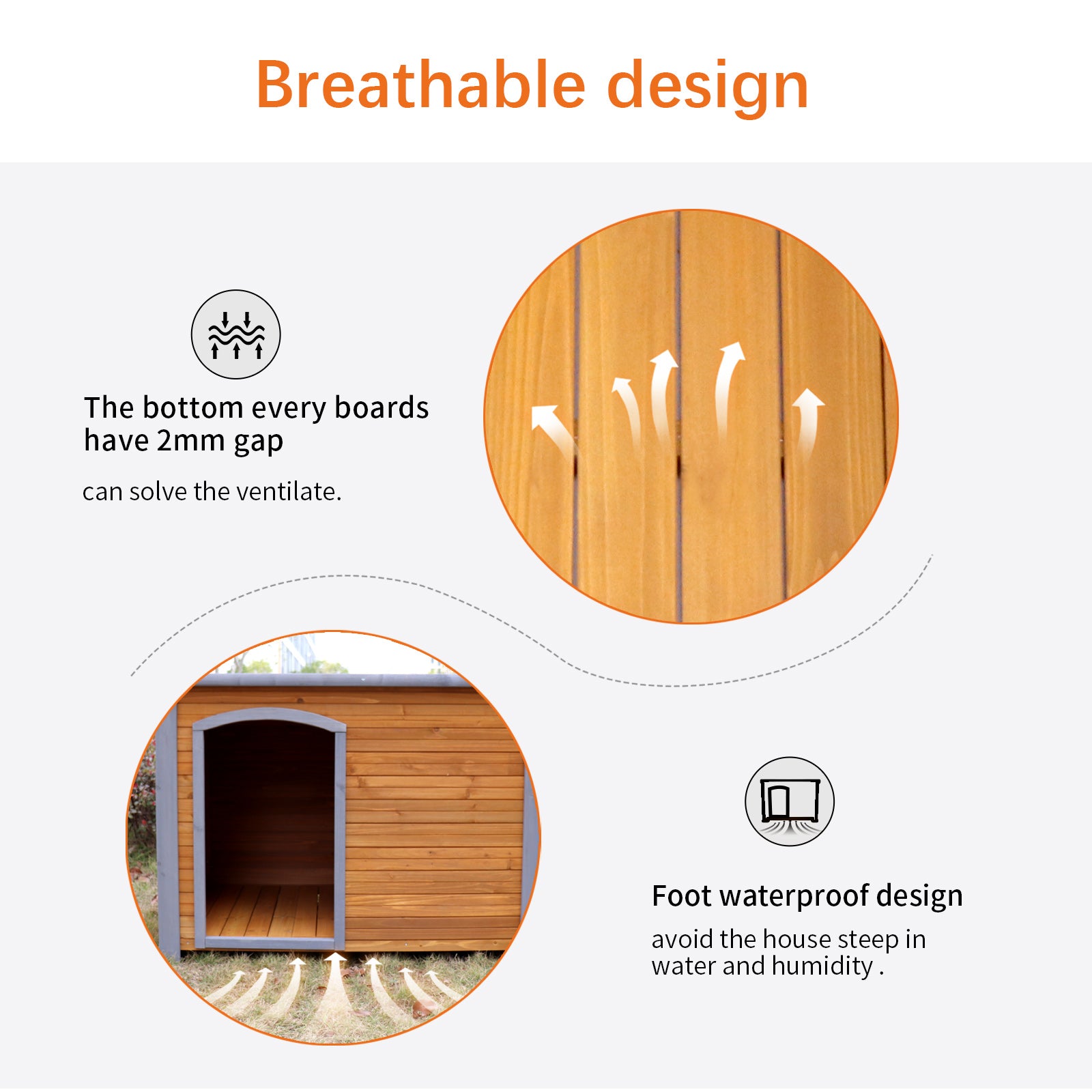 Dog House Outdoor & Indoor Wooden Dog Kennel For Winter With Raised Feet Weatherproof For Large Dogs Natural Solid Wood