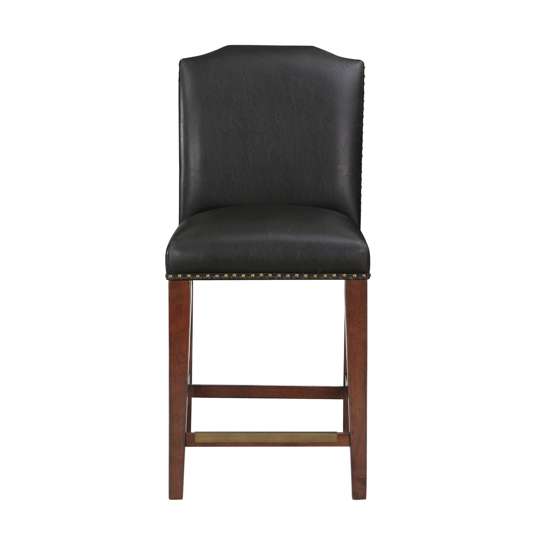 Blaire Stationary Brown Faux Leather Counter Stool With Nail Heads Dark Brown Foam Fabric