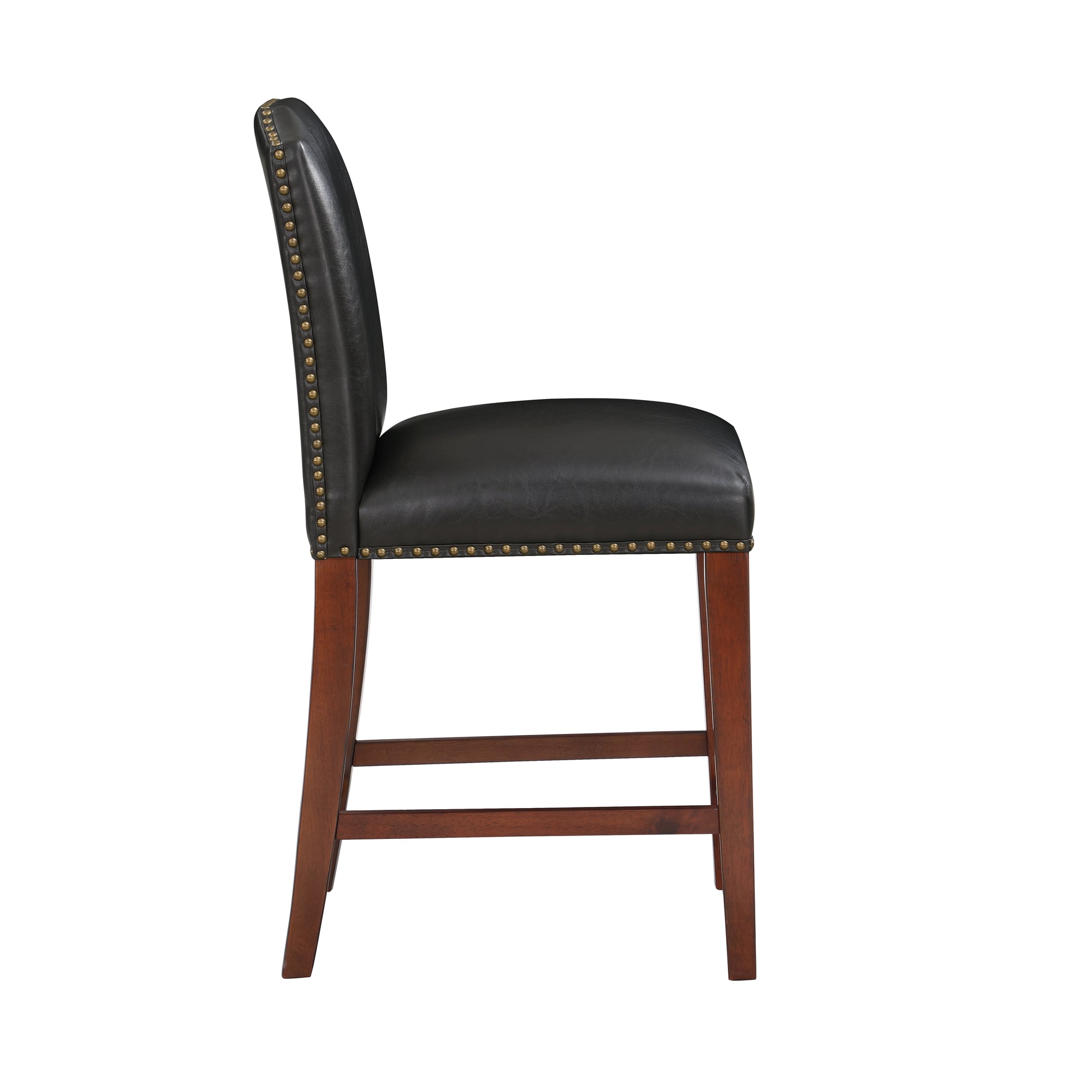 Blaire Stationary Brown Faux Leather Counter Stool With Nail Heads Dark Brown Foam Fabric