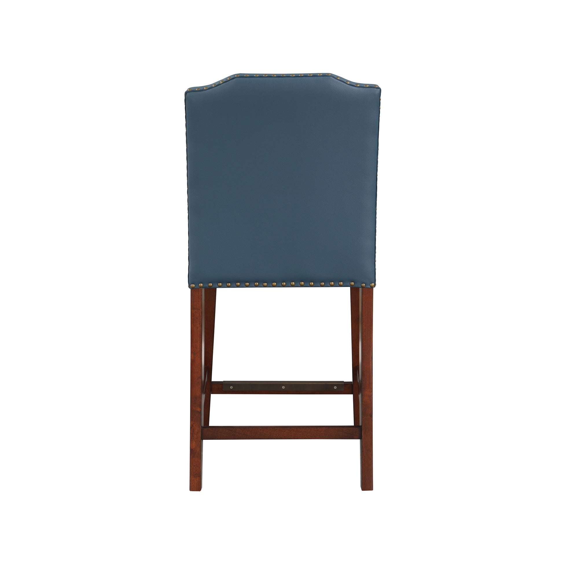 Blaire Stationary Blue Faux Leather Counter Stool With Nail Heads Blue Foam Fabric