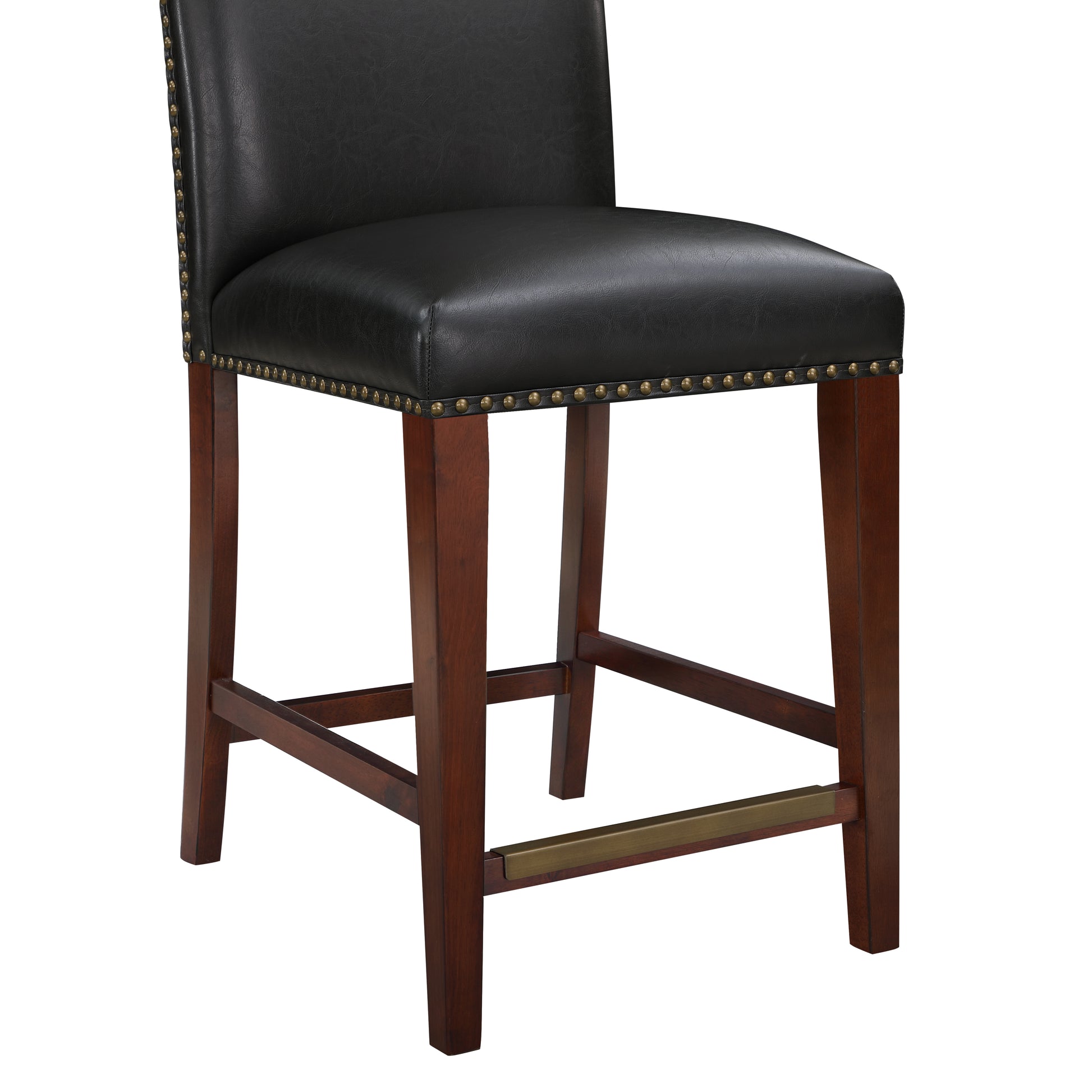 Blaire Stationary Brown Faux Leather Counter Stool With Nail Heads Dark Brown Foam Fabric