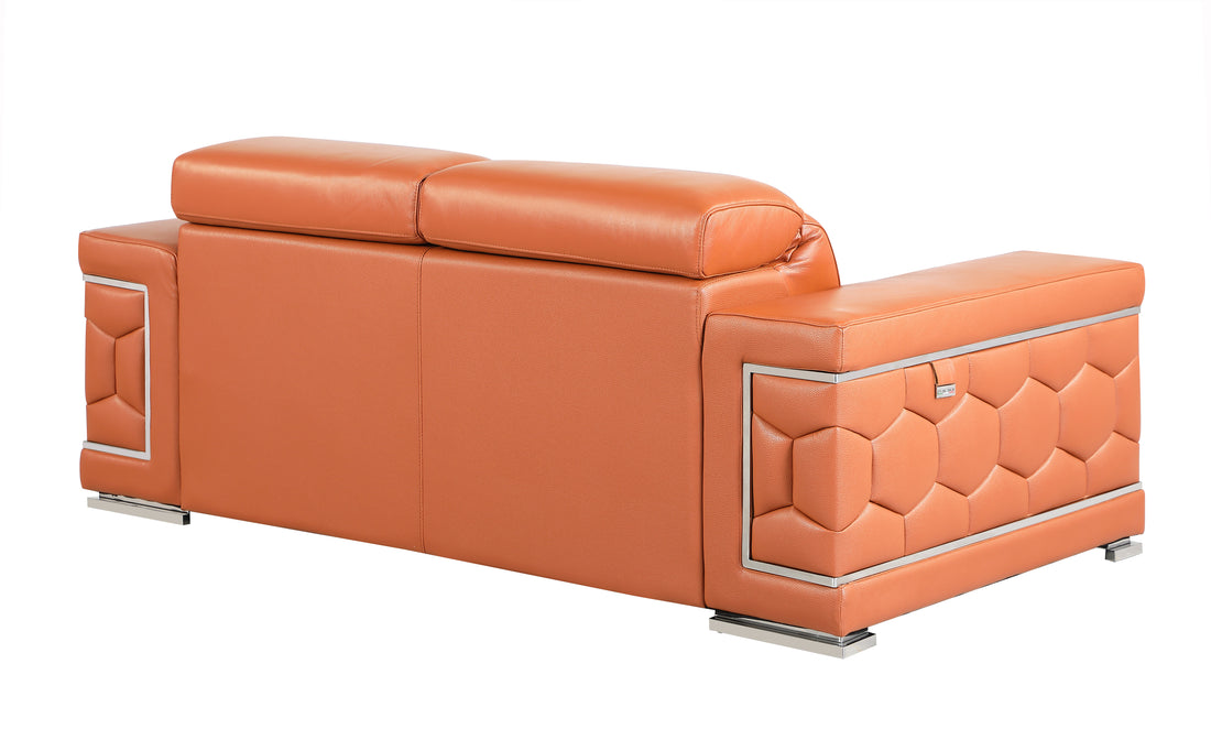 Top Grain Italian Leather Loveseat Camel Foam Leather