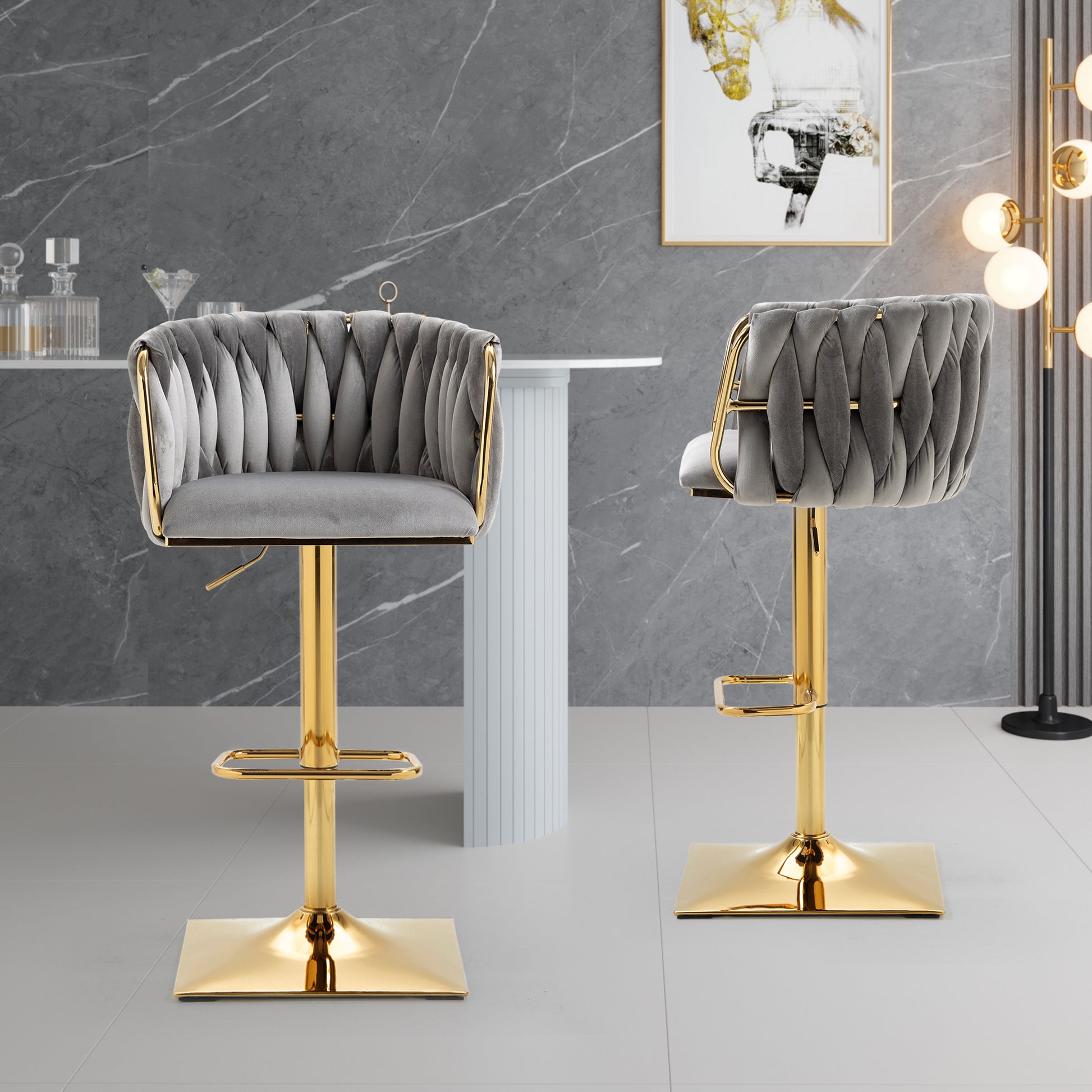 Coolmore Vintage Bar Stools With Back And Footrest Counter Height Dining Chairs 2Pc Set Grey Metal
