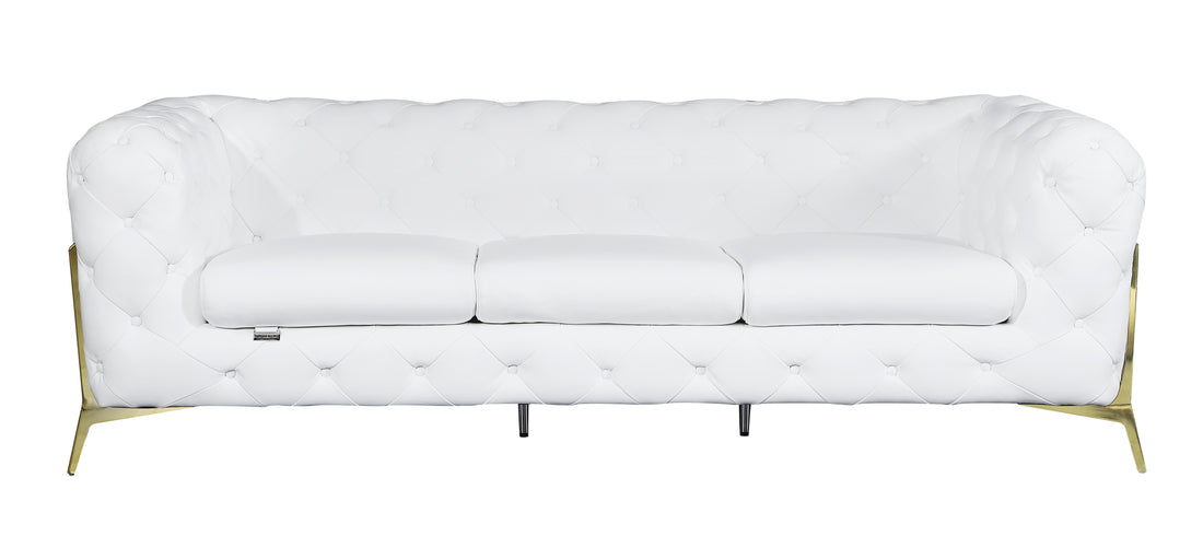 Transitional Top Grain 100% Italian Leather Upholstered Sofa White Foam Leather