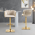 Coolmore Vintage Bar Stools With Back And Footrest Counter Height Dining Chairs 2Pc Set Ivory Metal