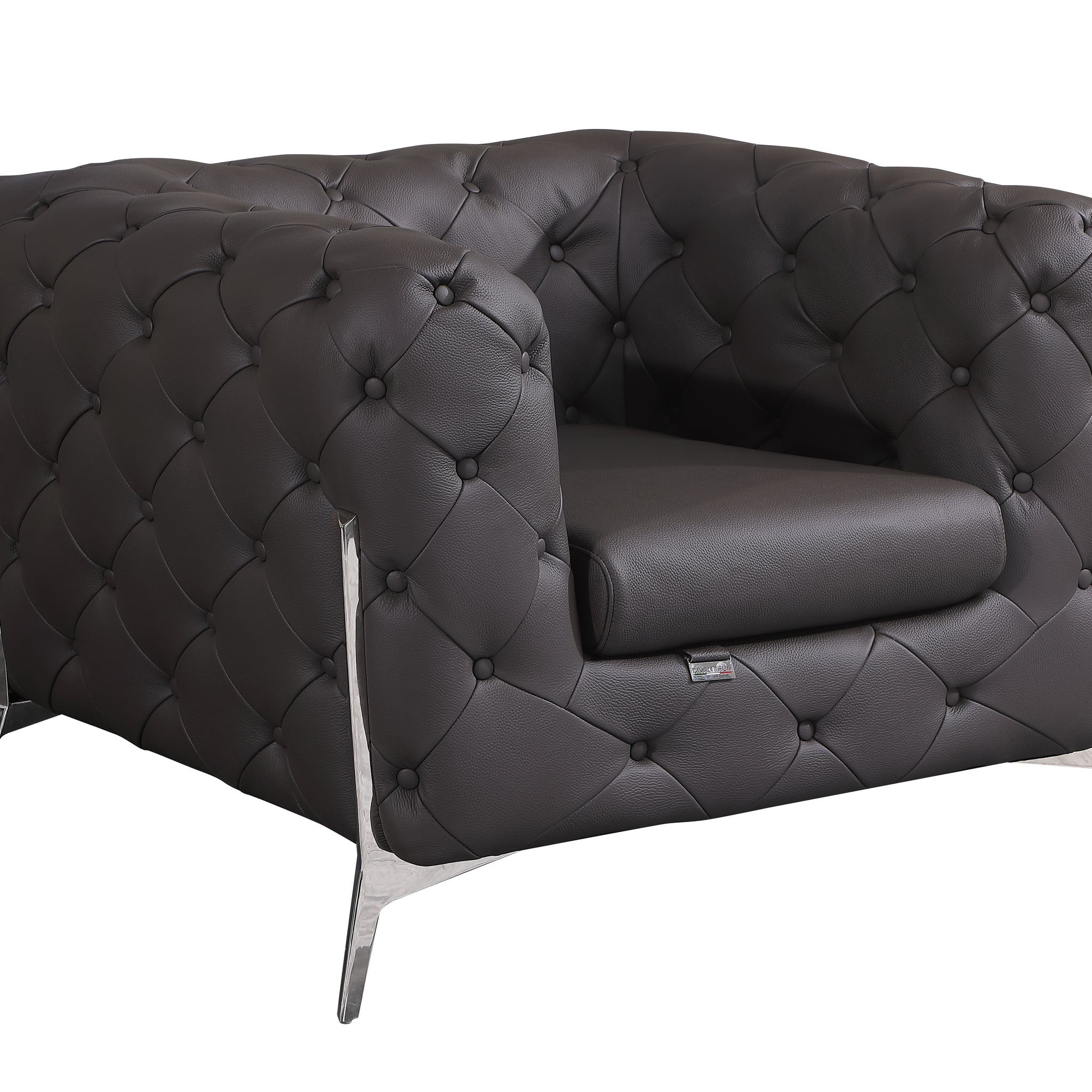 Transitional Top Grain Italian Leather Chair Brown Foam Leather