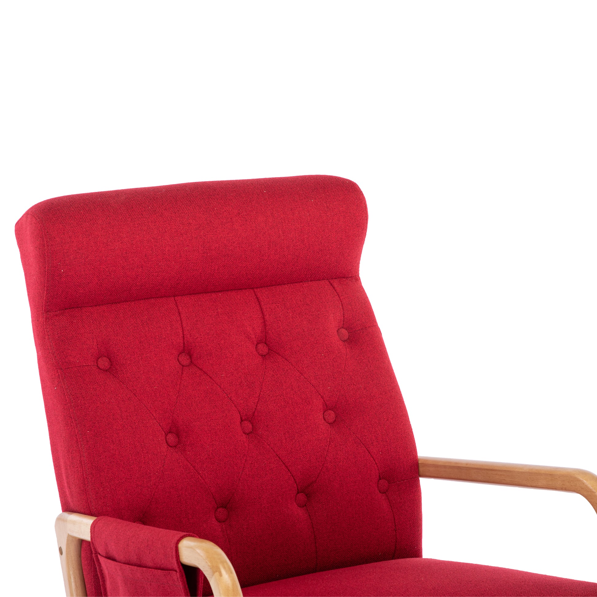 Coolmore Rocking Chair With Ottoman, Mid Century Modern Upholstered Fabric Rocking Armchair, Rocking Chair Nursery With Thick Padded Cushion, High Backrest Accent Glider Rocker Chair For Living Room Red Solid Wood