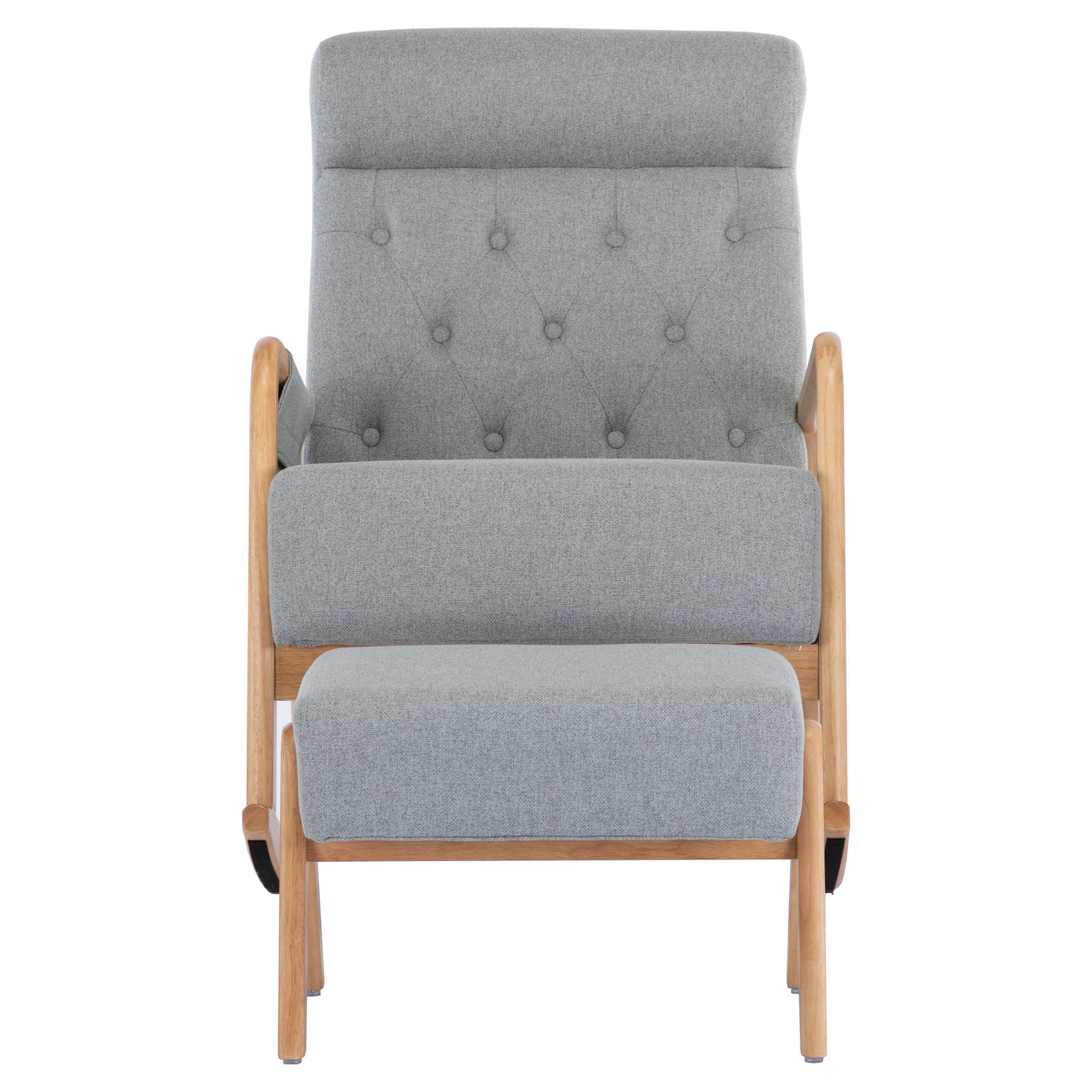 Coolmore Rocking Chair With Ottoman, Mid Century Modern Upholstered Fabric Rocking Armchair, Rocking Chair Nursery With Thick Padded Cushion, High Backrest Accent Glider Rocker Chair For Living Room Light Grey Solid Wood