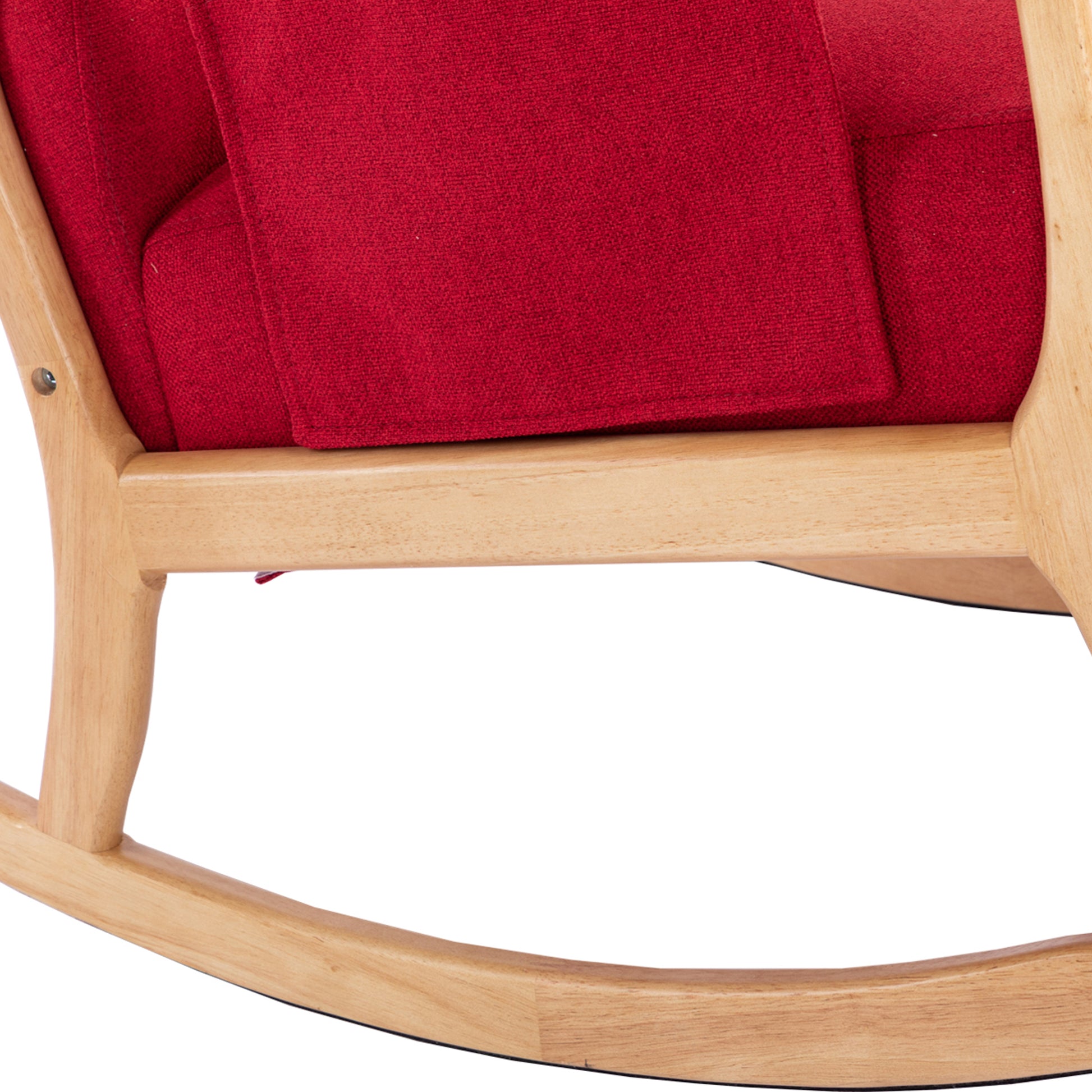 Coolmore Rocking Chair With Ottoman, Mid Century Modern Upholstered Fabric Rocking Armchair, Rocking Chair Nursery With Thick Padded Cushion, High Backrest Accent Glider Rocker Chair For Living Room Red Solid Wood