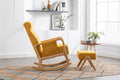 Coolmore Rocking Chair With Ottoman, Mid Century Modern Upholstered Fabric Rocking Armchair, Rocking Chair Nursery With Thick Padded Cushion, High Backrest Accent Glider Rocker Chair For Living Room Yellow Solid Wood