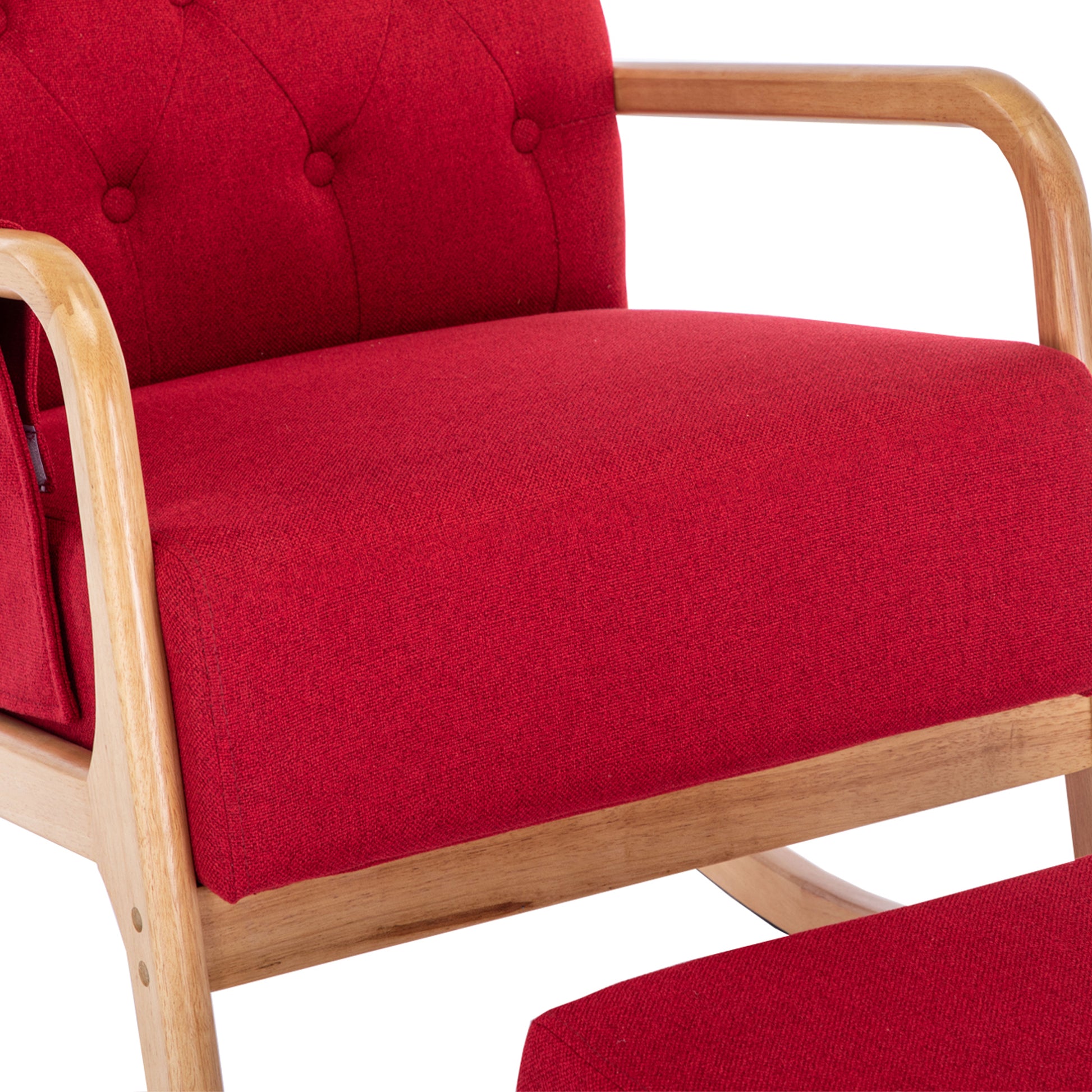 Coolmore Rocking Chair With Ottoman, Mid Century Modern Upholstered Fabric Rocking Armchair, Rocking Chair Nursery With Thick Padded Cushion, High Backrest Accent Glider Rocker Chair For Living Room Red Solid Wood
