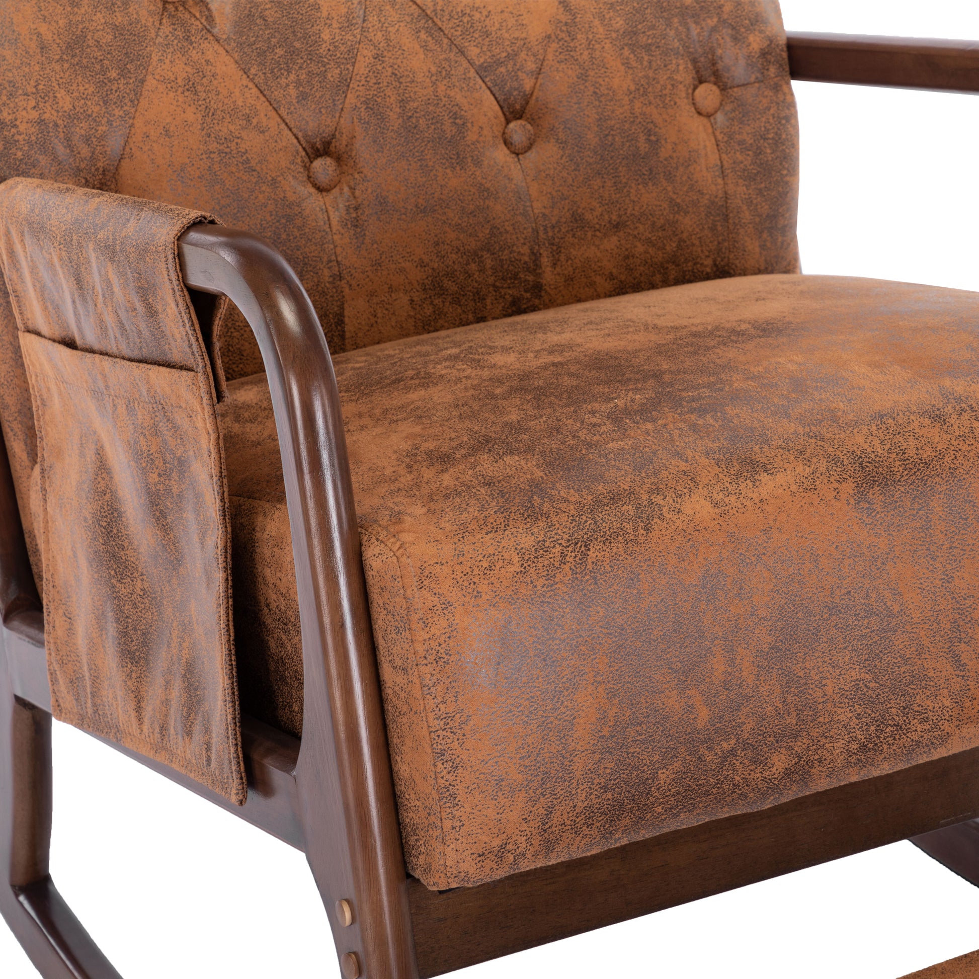 Coolmore Rocking Chair With Ottoman, Mid Century Modern Upholstered Fabric Rocking Armchair, Rocking Chair Nursery With Thick Padded Cushion, High Backrest Accent Glider Rocker Chair For Living Room Coffee Solid Wood