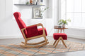 Coolmore Rocking Chair With Ottoman, Mid Century Modern Upholstered Fabric Rocking Armchair, Rocking Chair Nursery With Thick Padded Cushion, High Backrest Accent Glider Rocker Chair For Living Room Red Solid Wood