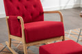 Coolmore Rocking Chair With Ottoman, Mid Century Modern Upholstered Fabric Rocking Armchair, Rocking Chair Nursery With Thick Padded Cushion, High Backrest Accent Glider Rocker Chair For Living Room Red Solid Wood