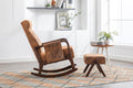 Coolmore Rocking Chair With Ottoman, Mid Century Modern Upholstered Fabric Rocking Armchair, Rocking Chair Nursery With Thick Padded Cushion, High Backrest Accent Glider Rocker Chair For Living Room Coffee Solid Wood