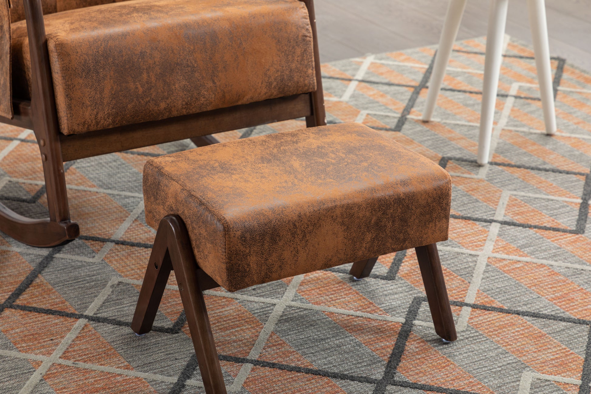 Coolmore Rocking Chair With Ottoman, Mid Century Modern Upholstered Fabric Rocking Armchair, Rocking Chair Nursery With Thick Padded Cushion, High Backrest Accent Glider Rocker Chair For Living Room Coffee Solid Wood