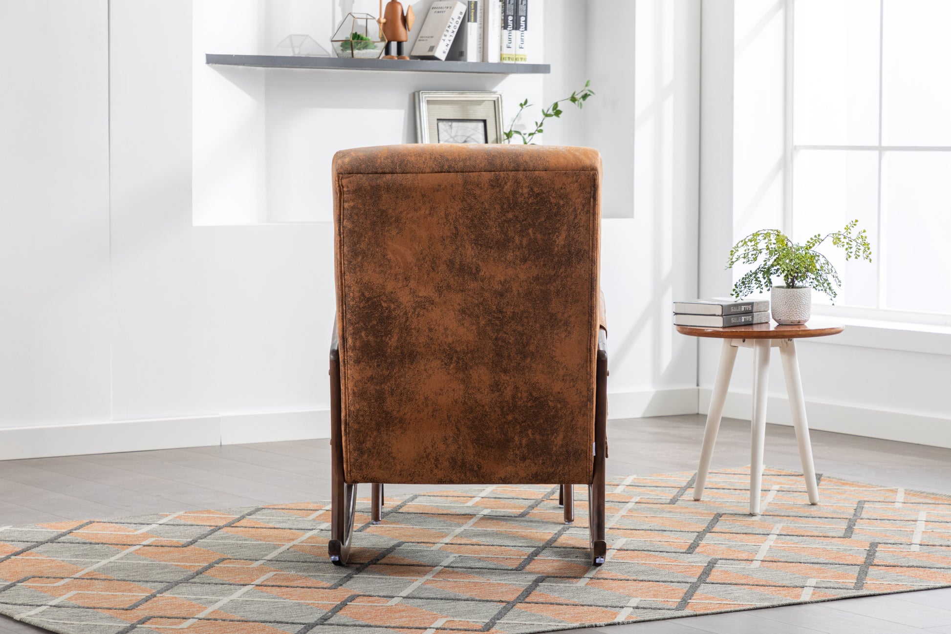 Coolmore Rocking Chair With Ottoman, Mid Century Modern Upholstered Fabric Rocking Armchair, Rocking Chair Nursery With Thick Padded Cushion, High Backrest Accent Glider Rocker Chair For Living Room Coffee Solid Wood