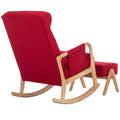 Coolmore Rocking Chair With Ottoman, Mid Century Modern Upholstered Fabric Rocking Armchair, Rocking Chair Nursery With Thick Padded Cushion, High Backrest Accent Glider Rocker Chair For Living Room Red Solid Wood