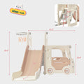 Kids Slide With Bus Play Structure, Freestanding Bus Toy With Slide For Toddlers, Bus Slide Set With Basketball Hoop Beige Hdpe