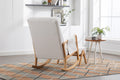 Coolmore Rocking Chair With Ottoman, Mid Century Modern Upholstered Fabric Rocking Armchair, Rocking Chair Nursery With Thick Padded Cushion, High Backrest Accent Glider Rocker Chair For Living Room Beige Solid Wood