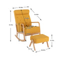Coolmore Rocking Chair With Ottoman, Mid Century Modern Upholstered Fabric Rocking Armchair, Rocking Chair Nursery With Thick Padded Cushion, High Backrest Accent Glider Rocker Chair For Living Room Yellow Solid Wood