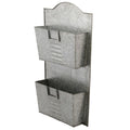 Galvanized Two Tier Metal Wall Pocket Organizer, Gray Gray Iron