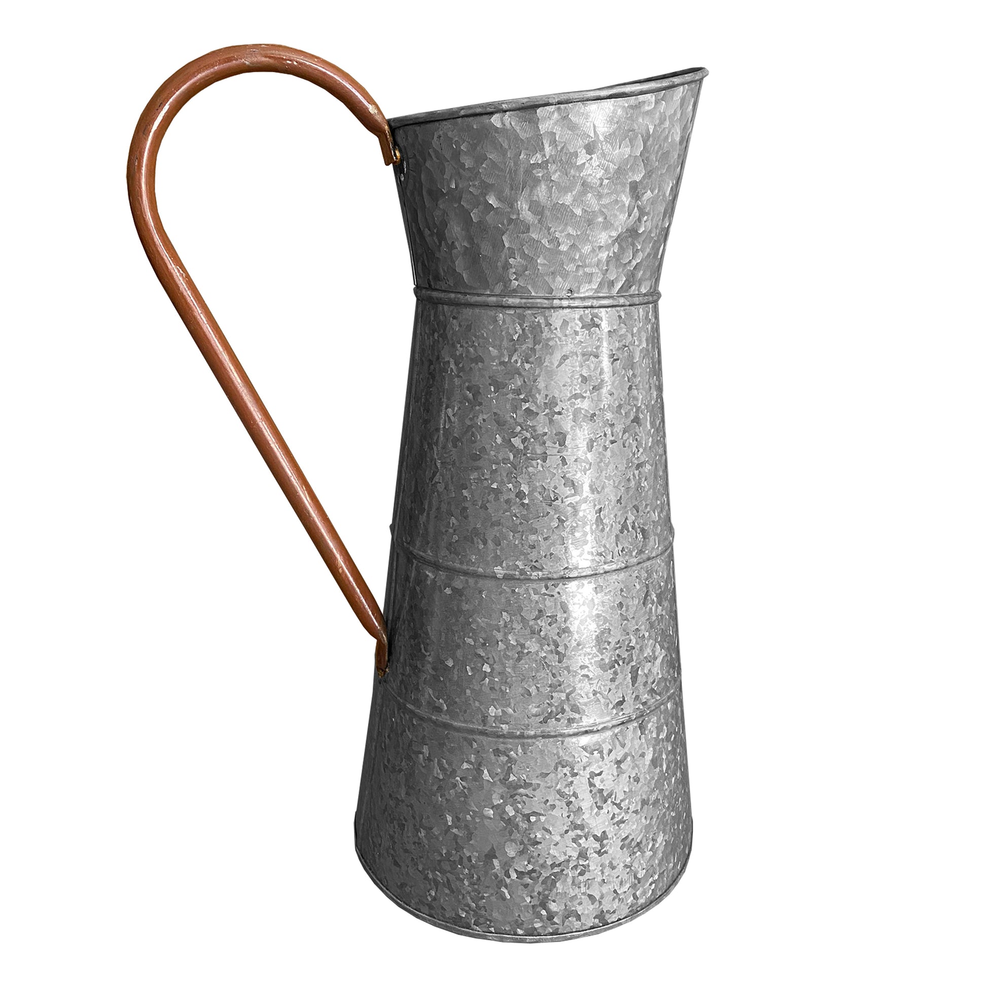 Farmhouse Style Galvanized Metal Jug With Handle, Gray Gray Metal