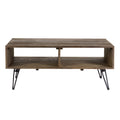 Betsy 42 Inch Reclaimed Wood Rectangle Farmhouse Coffee Table With Storage, Iron Legs, Natural Brown Brown Solid Wood