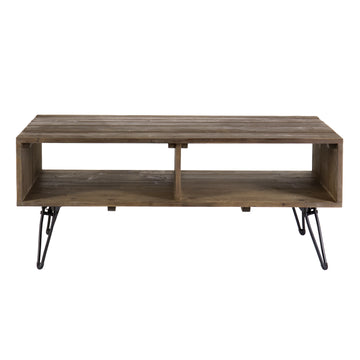 Betsy 42 Inch Reclaimed Wood Rectangle Farmhouse Coffee Table With Storage, Iron Legs, Natural Brown Brown Solid Wood