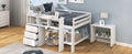 Full Size Low Loft Bed With Rolling Portable Desk, Drawers And Shelves, White Old Sku: Gx000711Aak Box Spring Not Required Full White Wood Bedroom Pine